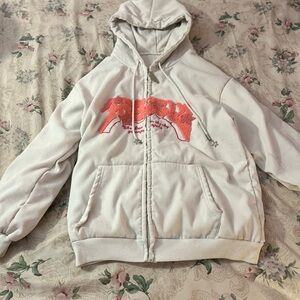 Star zip-up jacket white and pink